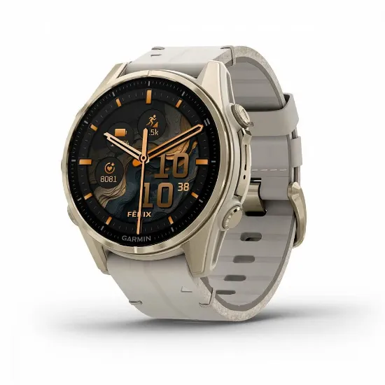 Изображение FENIX 8 43mm Amoled Sapphire Soft Gold Stainless Steel Fog Gray Leather Band+Fog Gray/Dark Sandstone