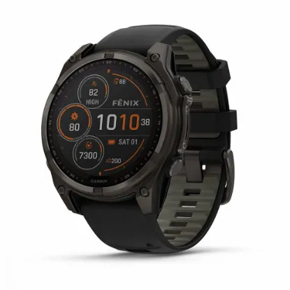 Изображение FENIX 8 47mm Solar Sapphire Carbon Gray DLC Titanium with Black/Pebble Gray Silicone