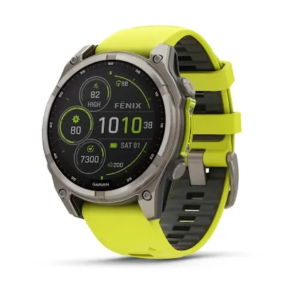 Изображение FENIX 8 47mm Solar Sapphire Carbon Gray DLC Titanium with Amp Yellow/Graphite Silicone Band