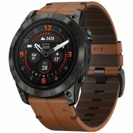 Изображение EPIX Pro Gen 2 Sapphire Edition 51MM - Carbon Gray DLC Titanium With Chestnut Leather Band